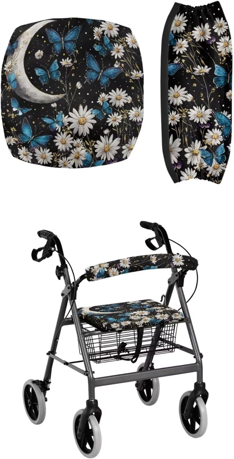 LedBack Walker Accessories Blue Butterfly Daisy Rollator Seat Covers for Walkers and Rollators Novelty Walker Seat Cushion, Easy to Clean - Image 1